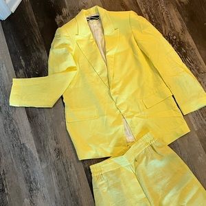 Zara lemon yellow linen suit.